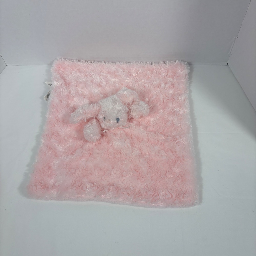 Blankets & Beyond Pink Bunny Security Blanket Rosette Swirl Faux Fur Lovey 13x13